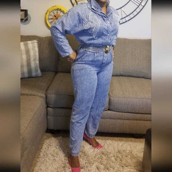 Pants - Vintage Acid Washed Jean Jumpsuit
